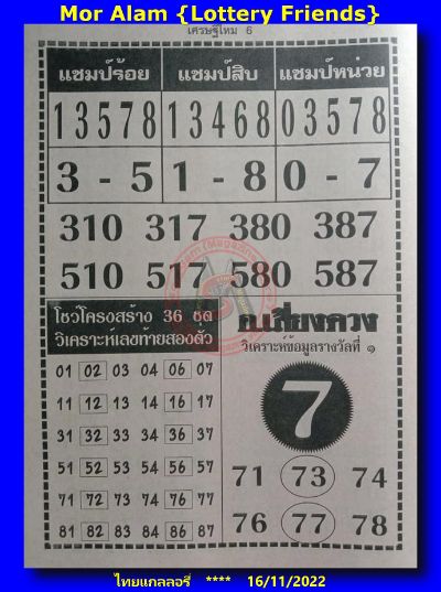 Thai lottery Down Game Open 16th November 2022 - Last Paper