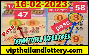 Thai Lotto Paper Down Open Hit Total For 16-02-2023 Tips